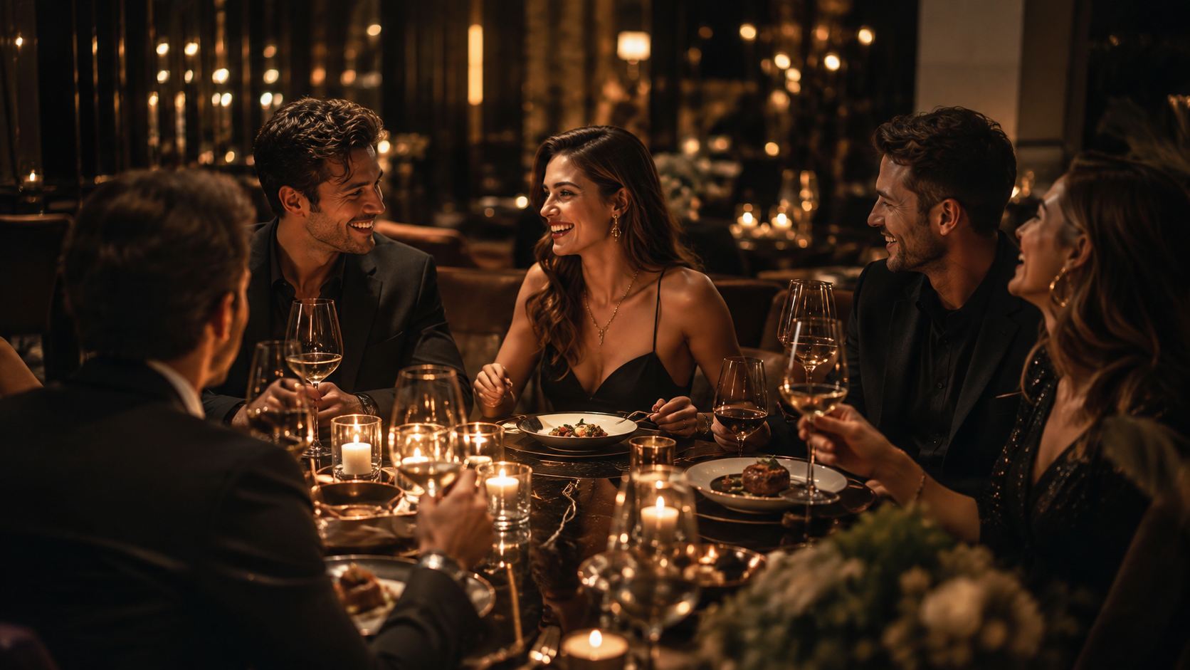 Persone che condividono una cena OnlyyFood in un ristorante elegante